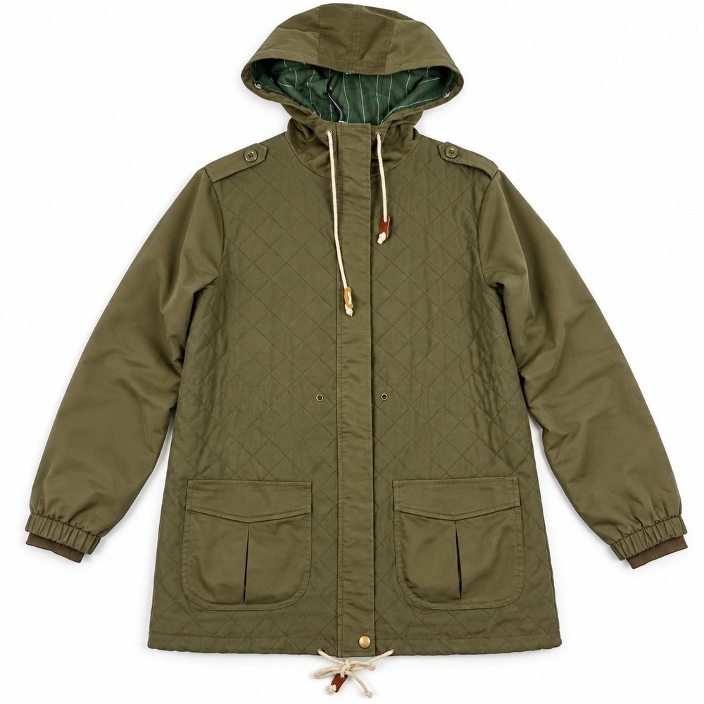 Minkpink Quilted Parka Jacket Womens Medium Olive Green Hooded Utility Coat